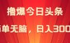撸爆今日头条，简单无脑，日入300+