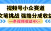 视频号小众赛道，文笔挑战，一条视频收益4K+