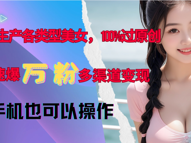 借助 AI 之力,随心塑造各类风格美女形象,原创通过率高达 100%。助力账号极速突破万粉大关,开启多渠道变现模式,新手小白也能轻松驾驭,开启流量变现新征程!