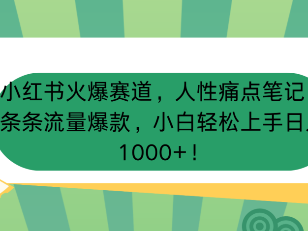 小红书超燃热门赛道重磅登场!聚焦人性痛点深度挖掘,精心打造的笔记条条皆成流量爆款。零经验小白也能快速上手,轻松开启日入 1000 元+的财富大门,畅享小红书流量变现的无限魅力与丰厚红利!