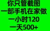 你只管截图，一部手机在家做，一小时120，一天500+
