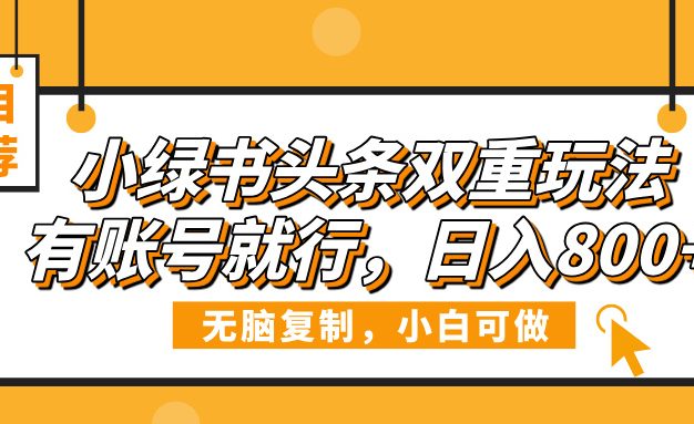 小绿书头条双重玩法，有账号就行，日入800+