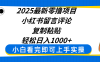 2025最新零撸项目，小红书留言评论，复制粘贴即可赚钱，轻松日入1000+