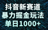 抖音新赛道，暴力掘金玩法，单日1000+