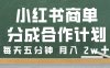 小红书商单分成合作计划，每天五分钟，月入 2w➕